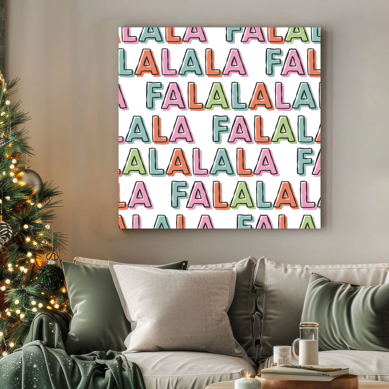 colorful fa la la holiday typography wall art print