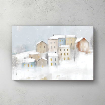 snowy winter village holiday wall art print