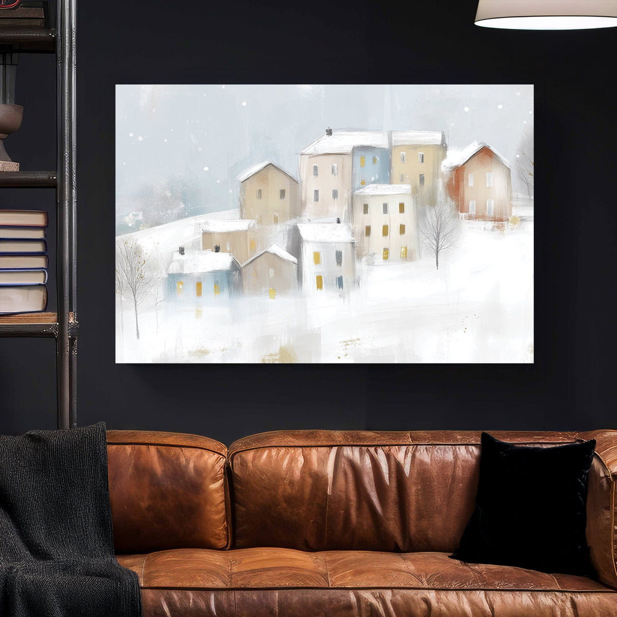 snowy winter village holiday wall art print
