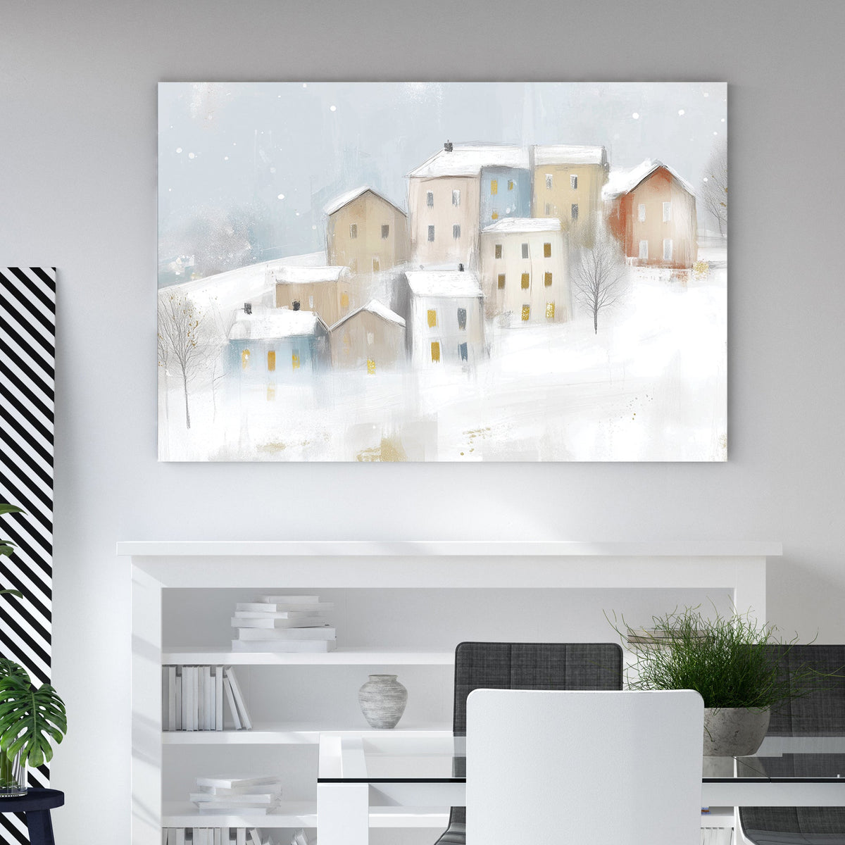 snowy winter village holiday wall art print