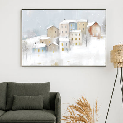 snowy winter village holiday wall art print