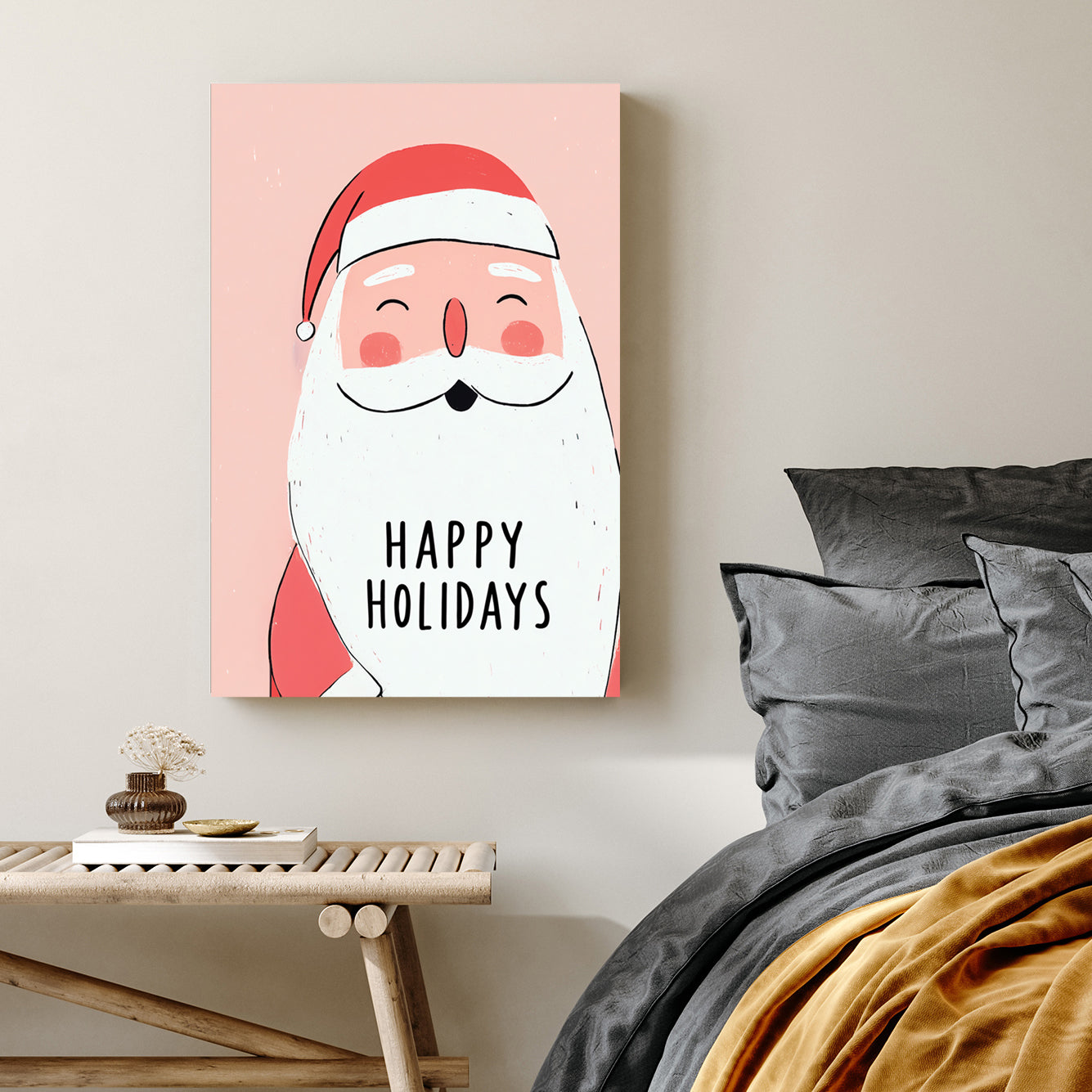 cute Santa holiday wall art illustration