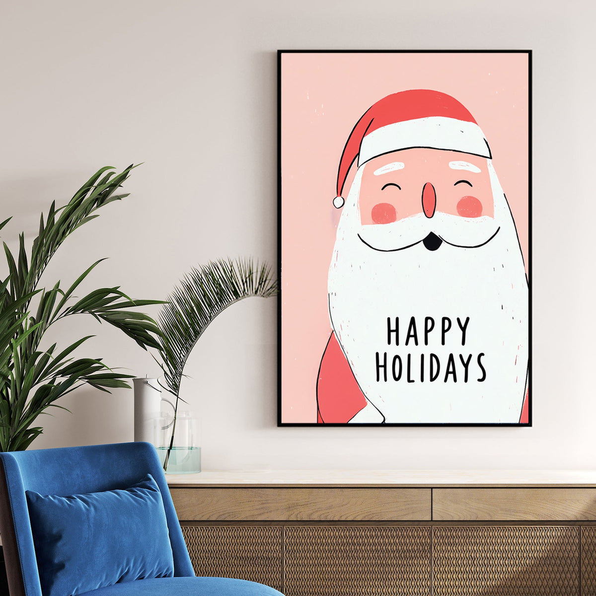 cute Santa holiday wall art illustration