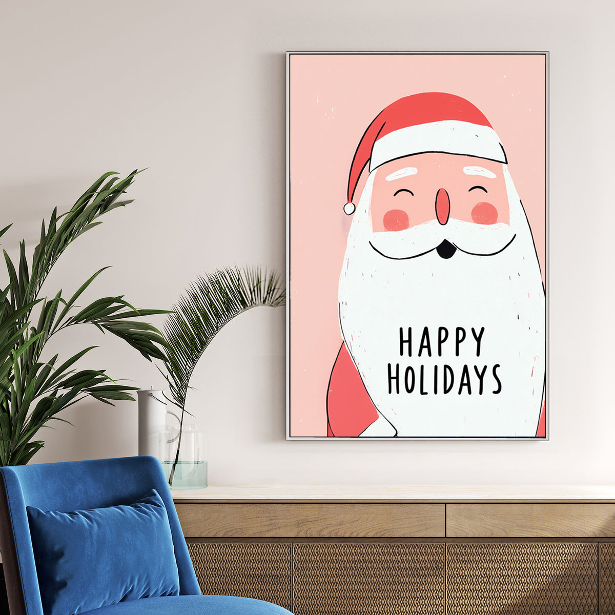 cute Santa holiday wall art illustration