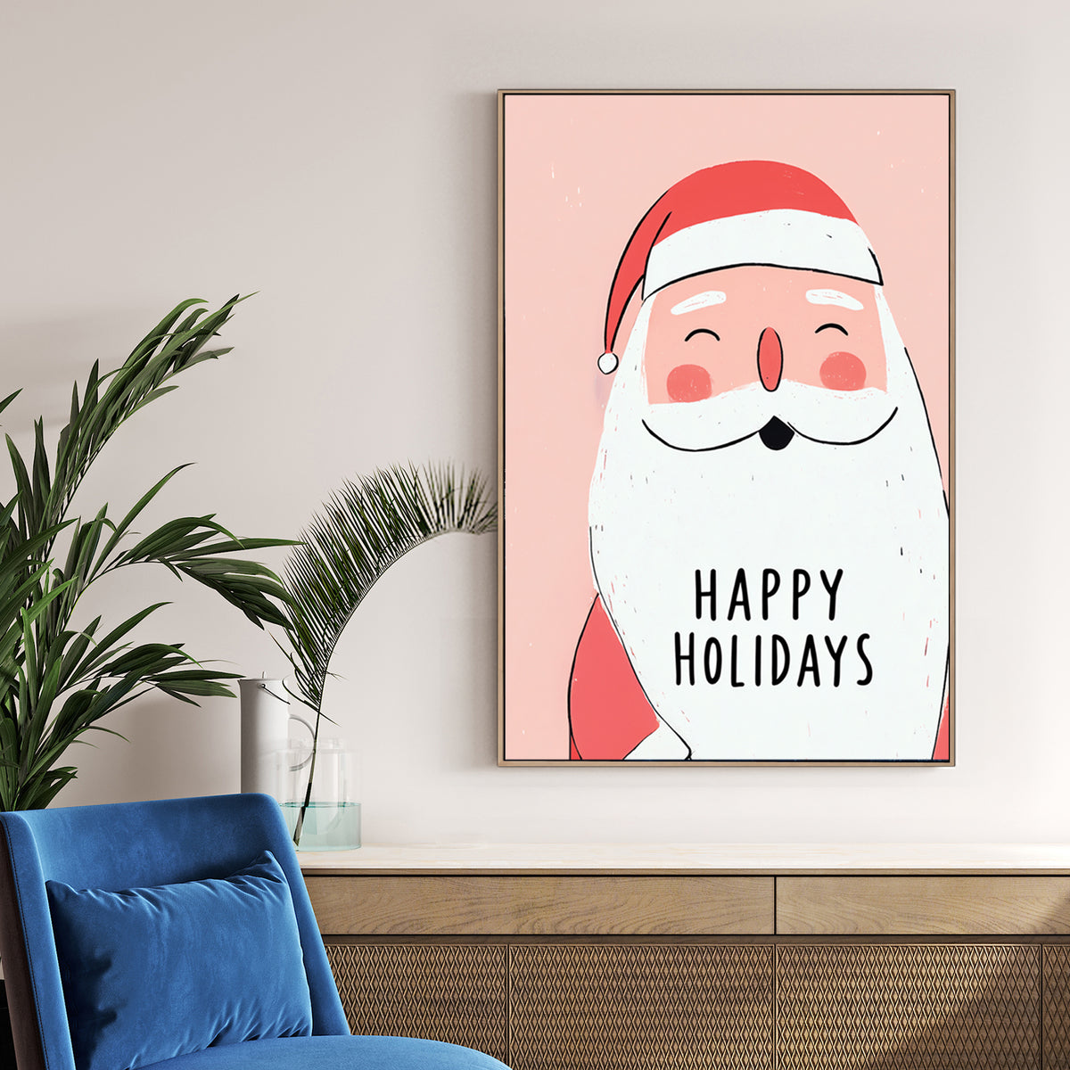 cute Santa holiday wall art illustration