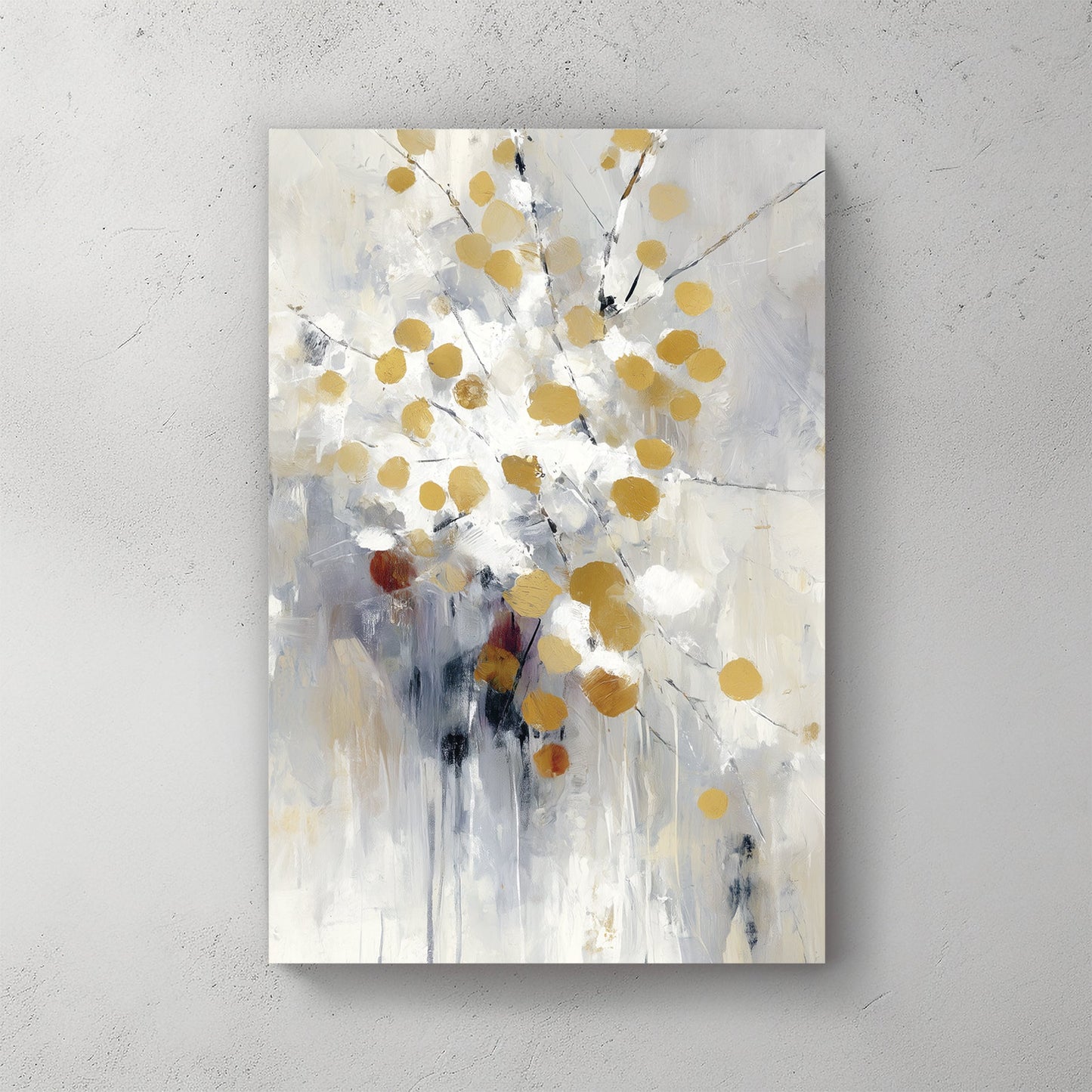 abstract gold and white wall art with modern brushstrokes
