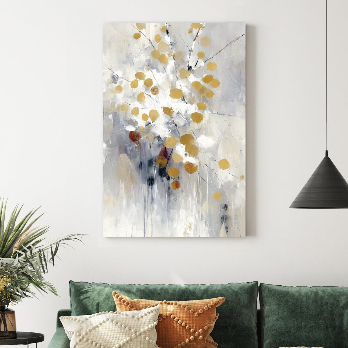 abstract gold and white wall art with modern brushstrokes