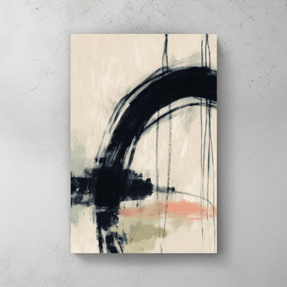 abstract minimalist wall art with black arc and soft muted colors