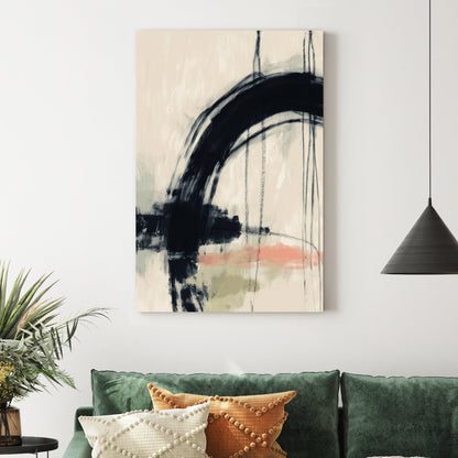abstract minimalist wall art with black arc and soft muted colors