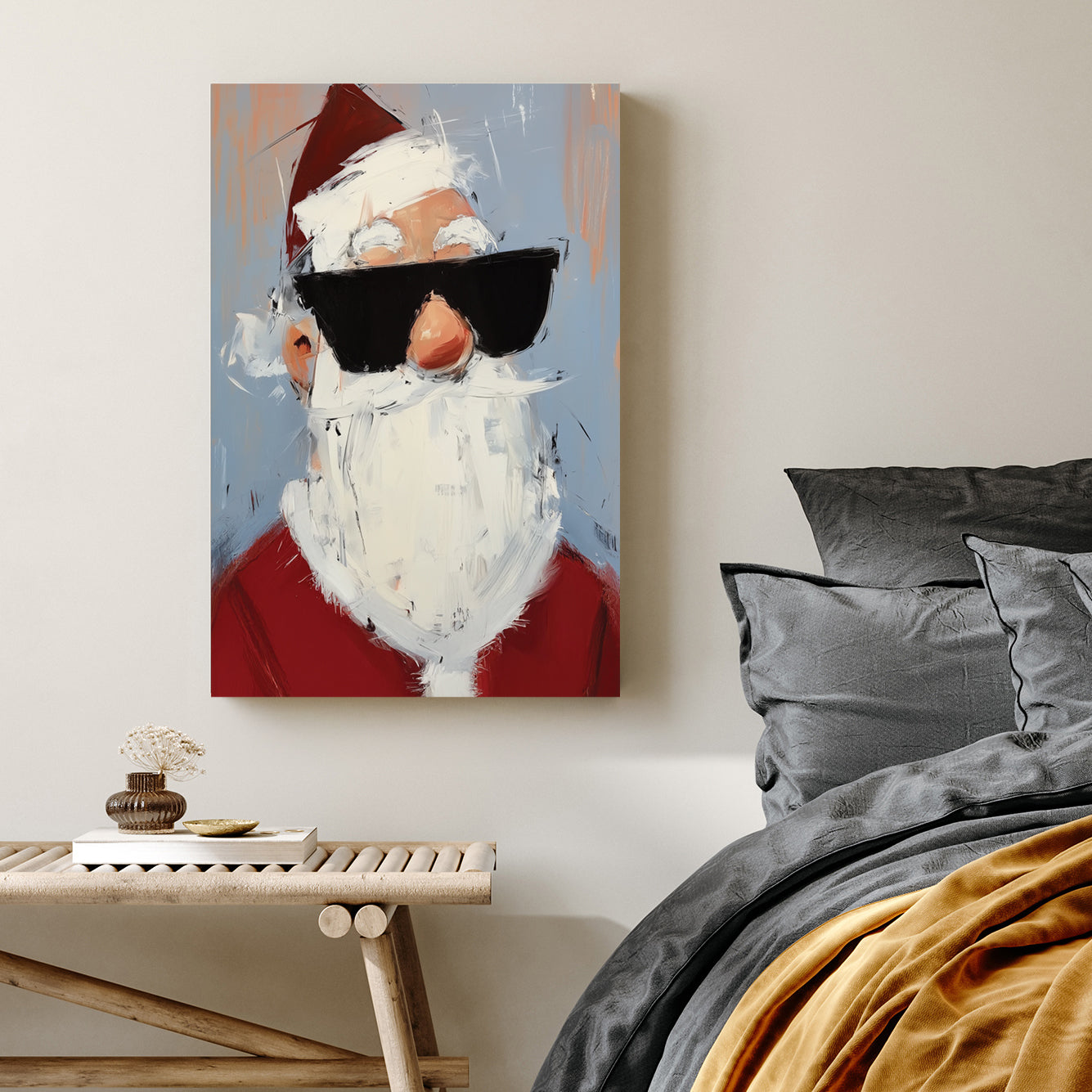 modern Santa with sunglasses Christmas wall art