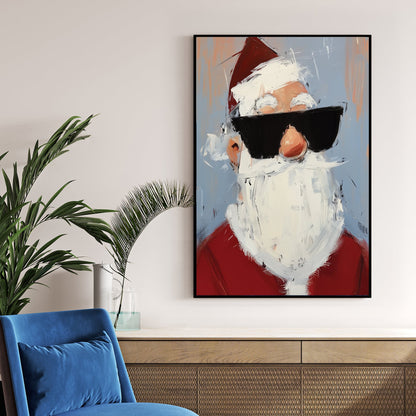 modern Santa with sunglasses Christmas wall art