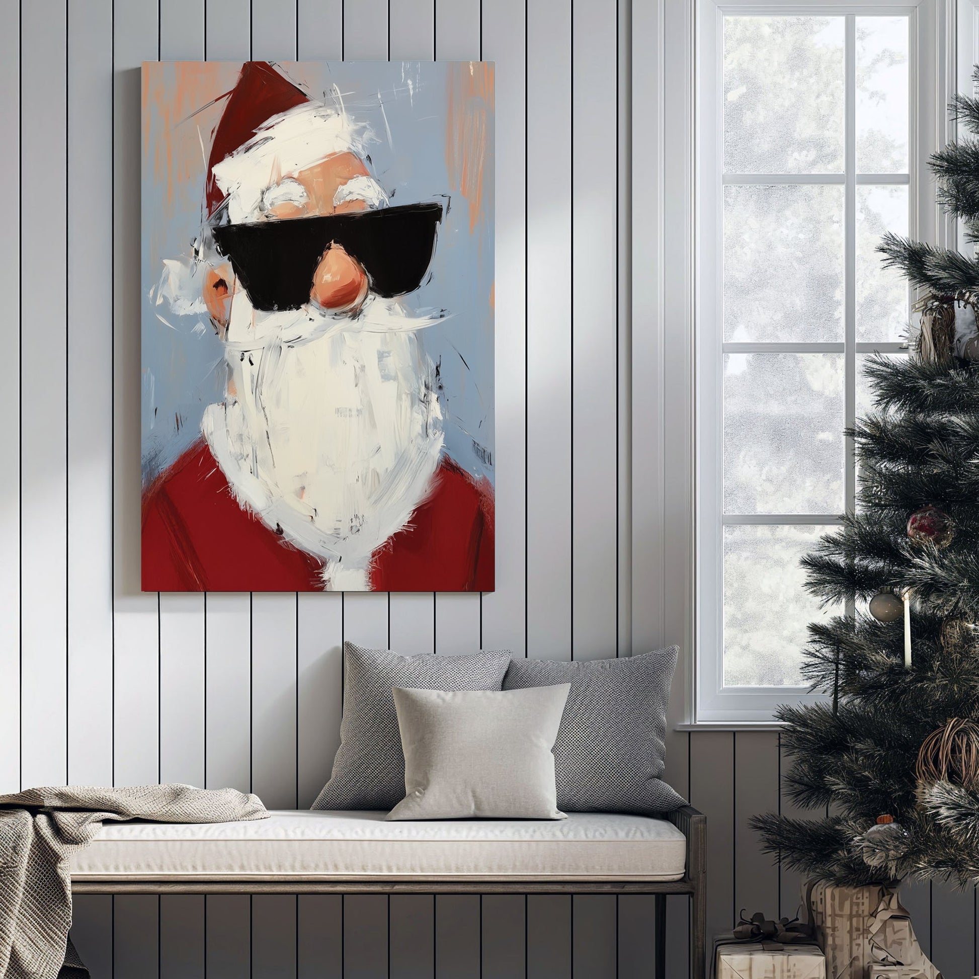 modern Santa with sunglasses Christmas wall art