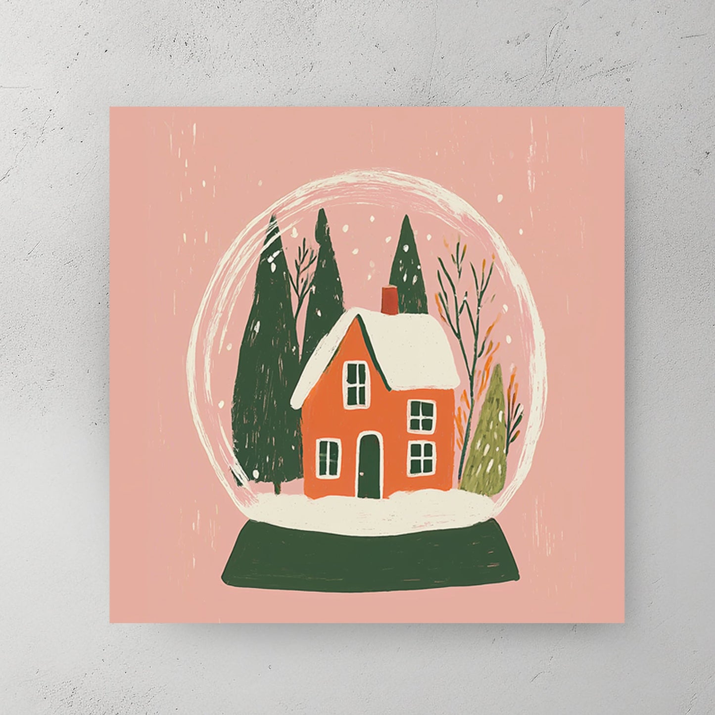 cozy snow globe holiday house wall art