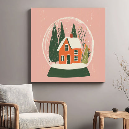 cozy snow globe holiday house wall art