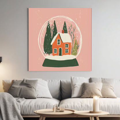 cozy snow globe holiday house wall art