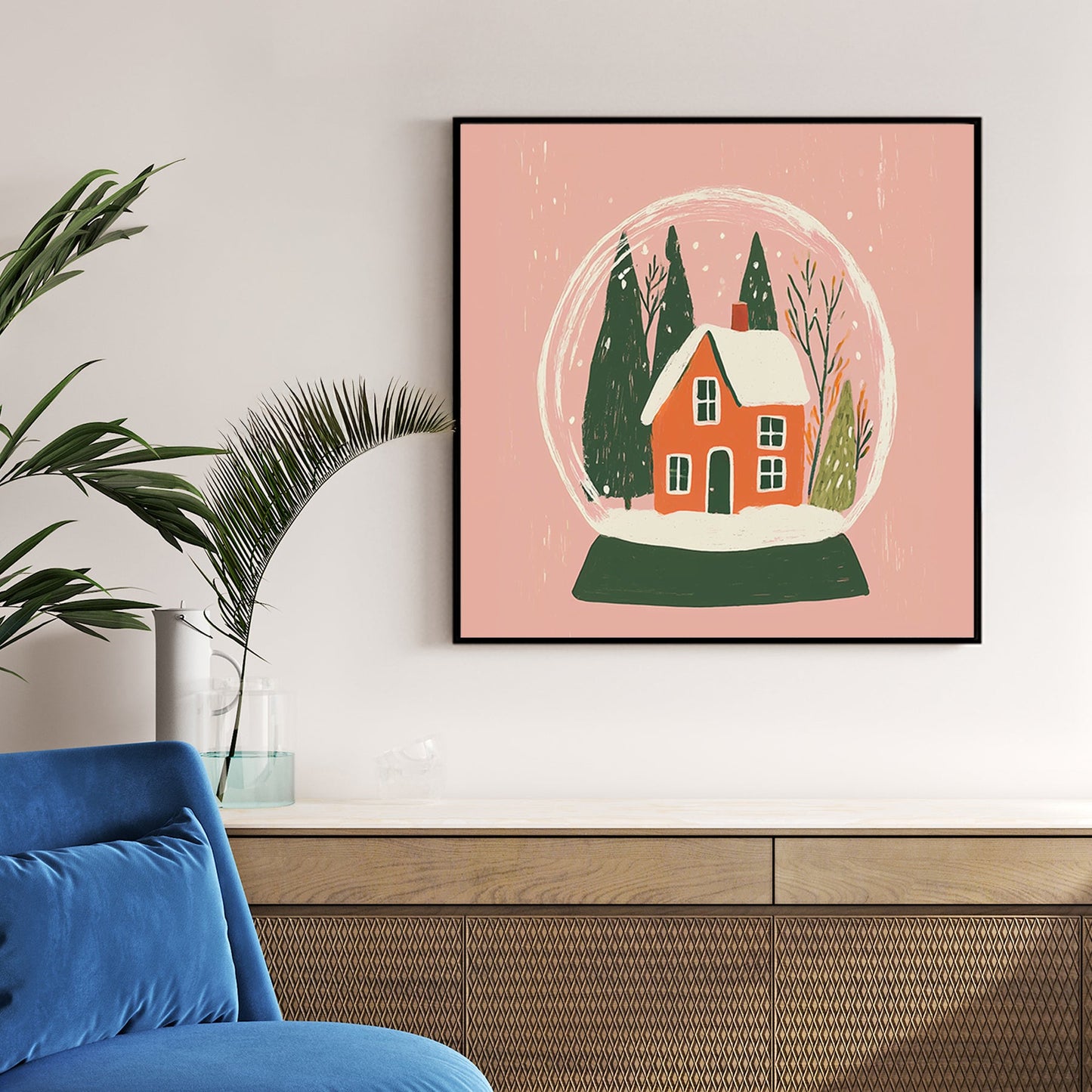 cozy snow globe holiday house wall art