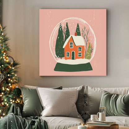 cozy snow globe holiday house wall art
