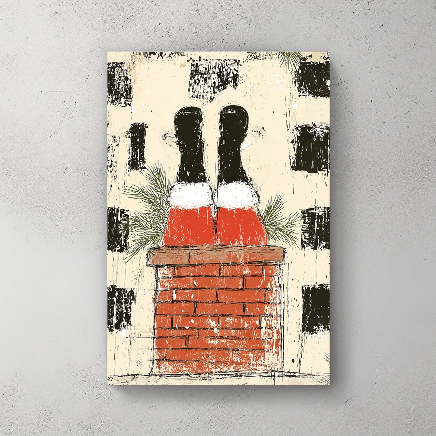 vintage santa chimney holiday wall art