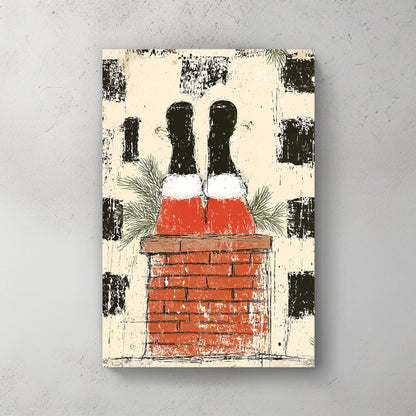 vintage santa chimney holiday wall art