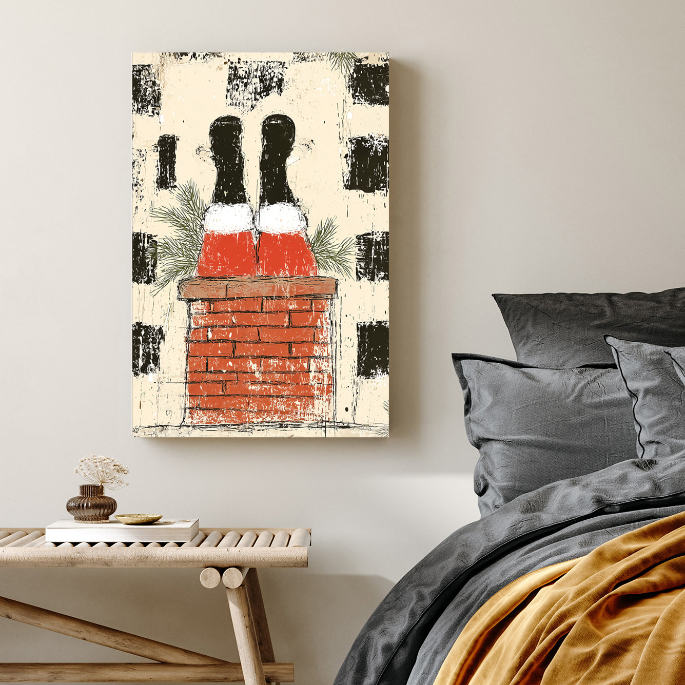 vintage santa chimney holiday wall art