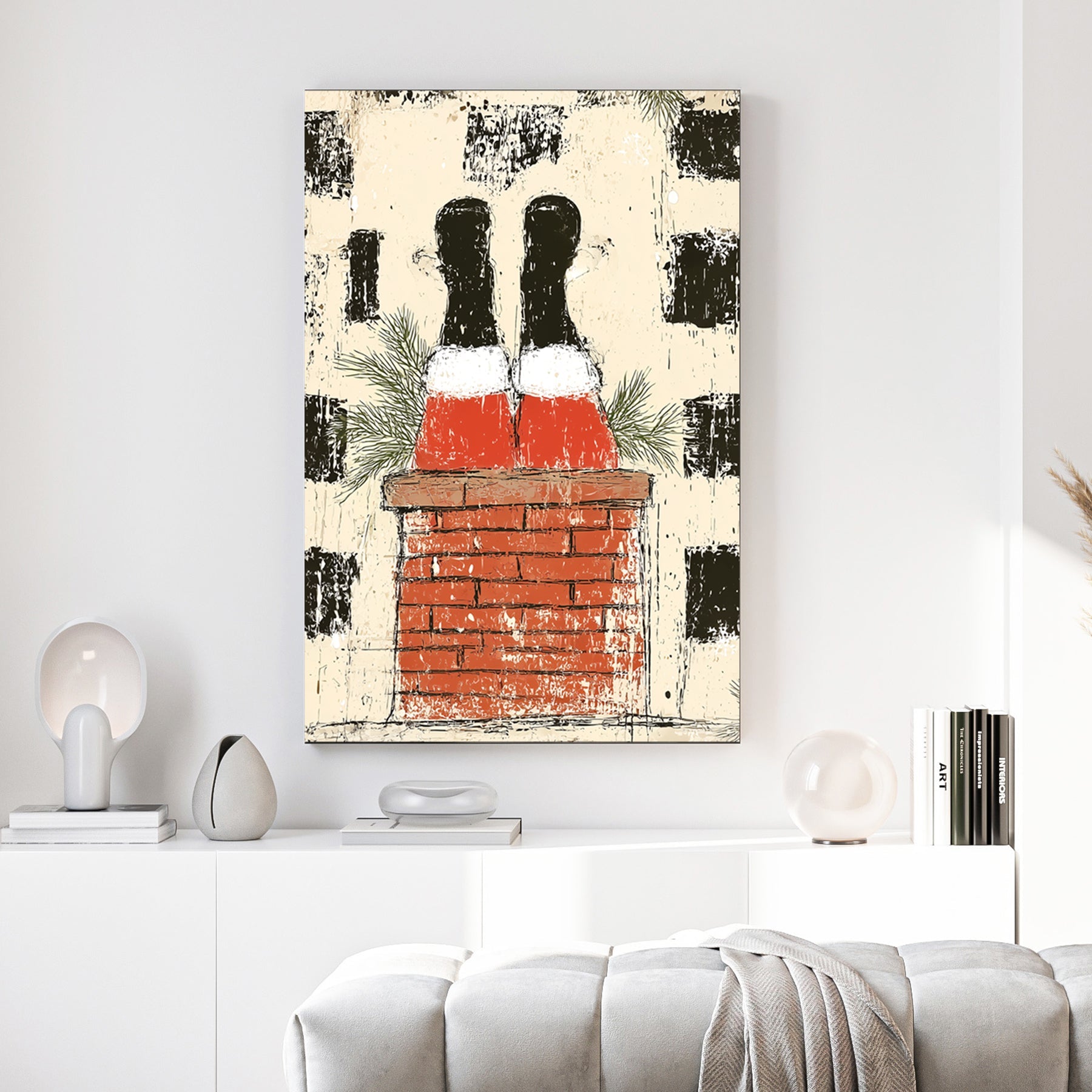 vintage santa chimney holiday wall art