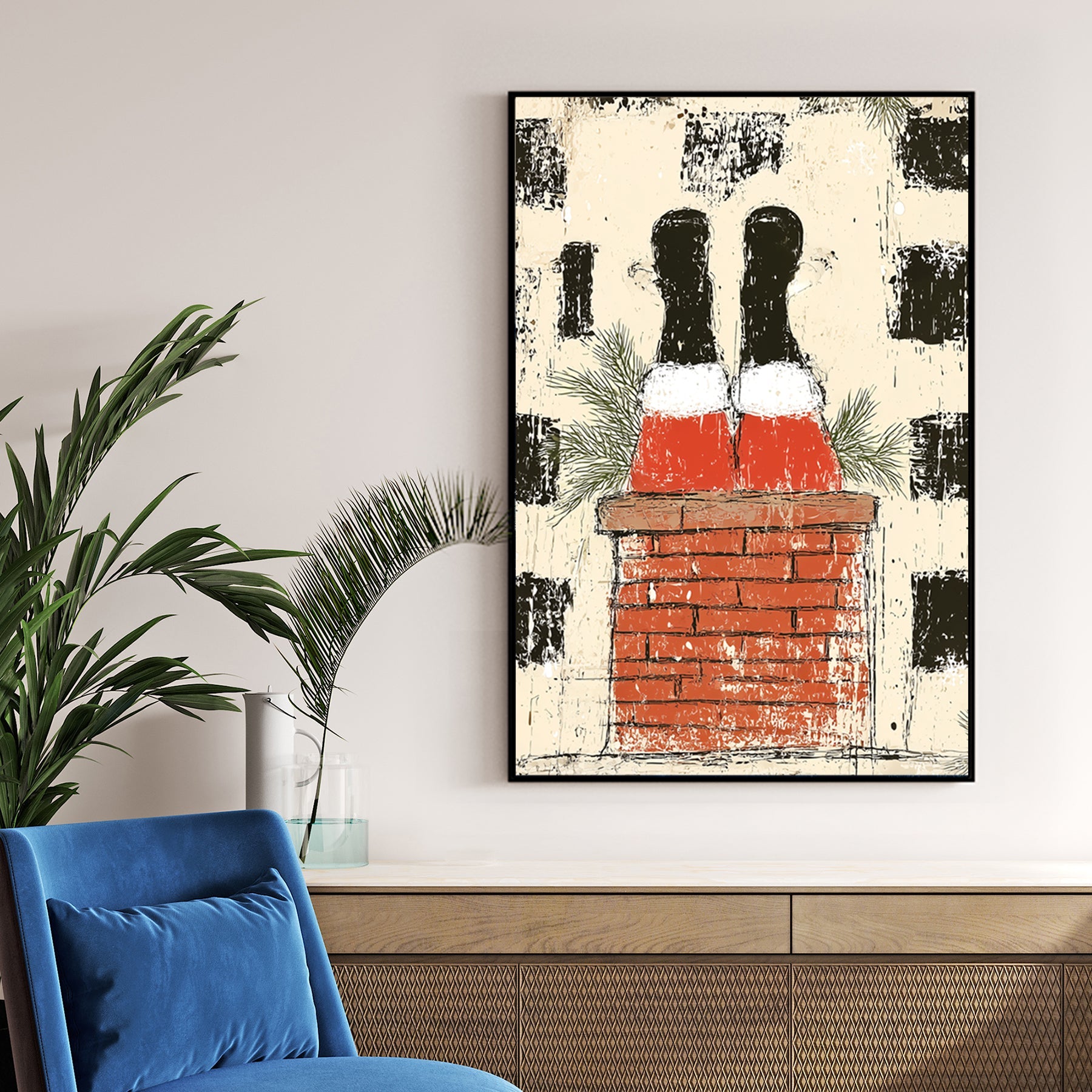 vintage santa chimney holiday wall art