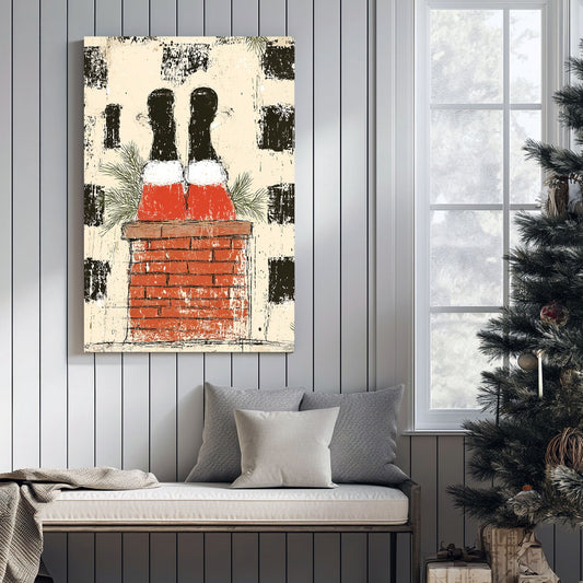 vintage santa chimney holiday wall art