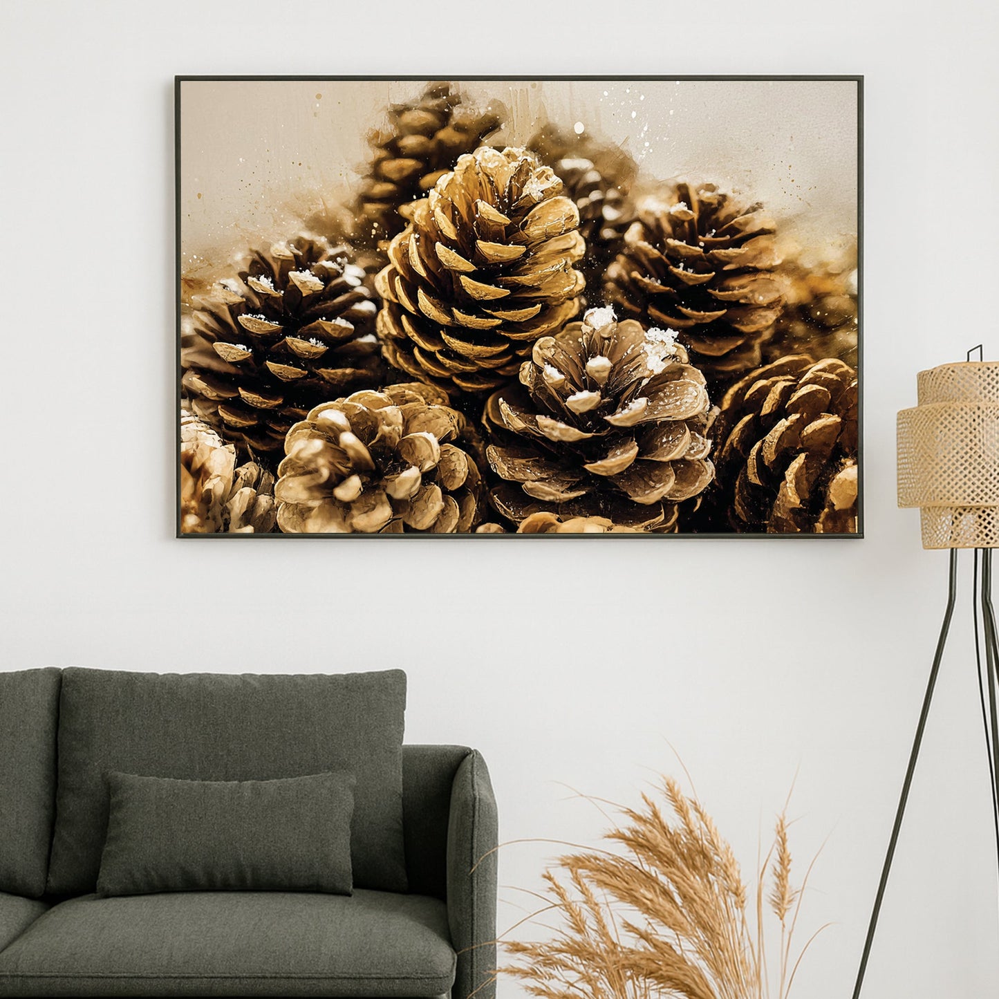 golden pinecone winter wall art print