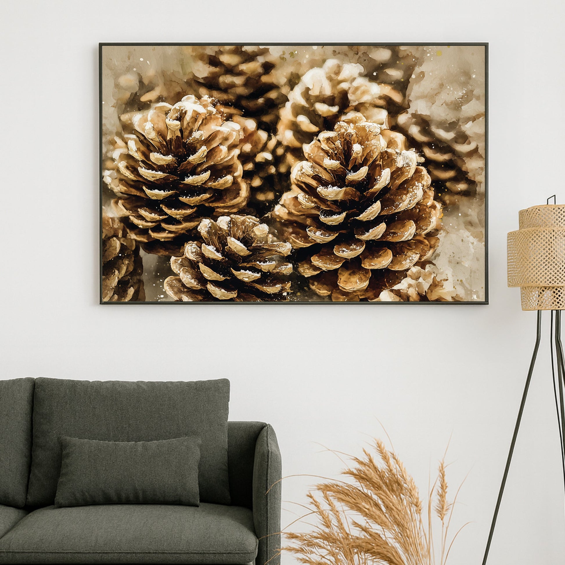 rustic pinecone holiday wall art print