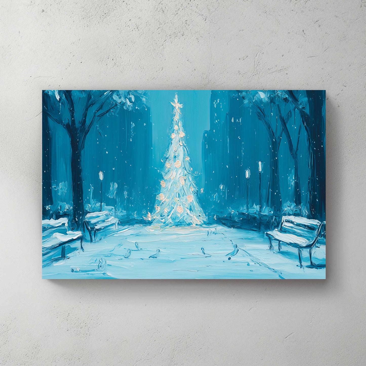 midnight park Christmas tree winter wall art print