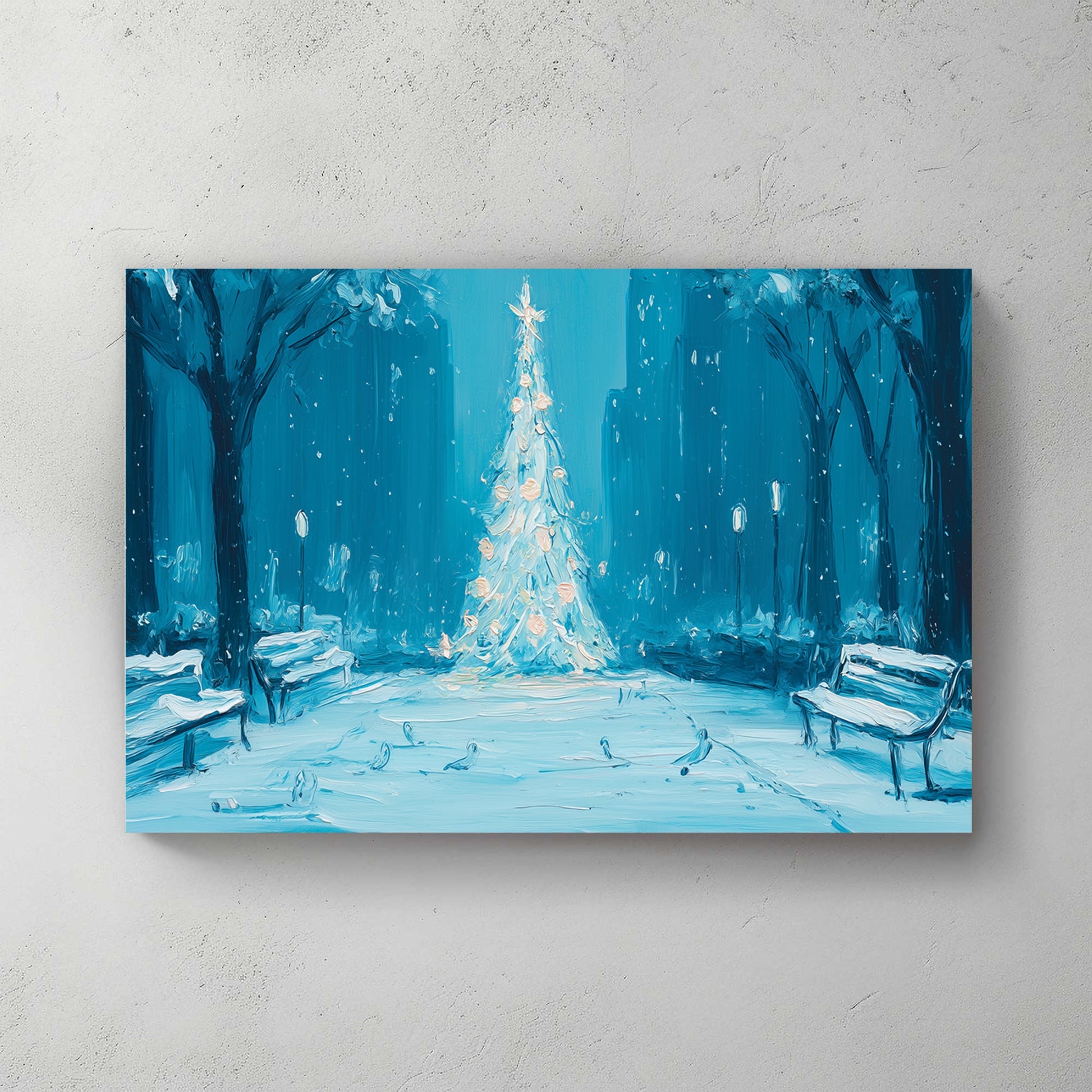 midnight park Christmas tree winter wall art print
