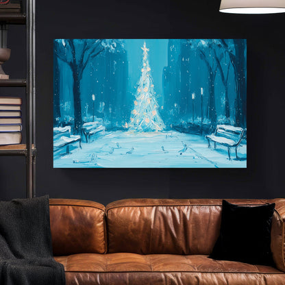 midnight park Christmas tree winter wall art print