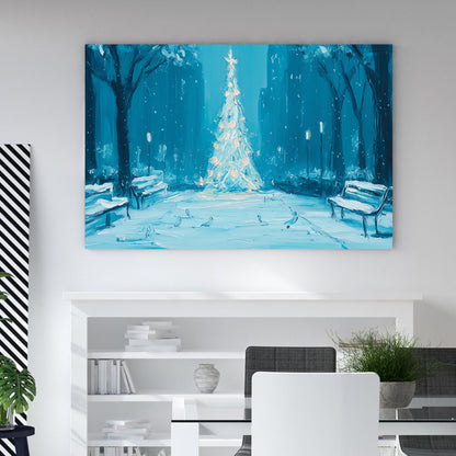 midnight park Christmas tree winter wall art print
