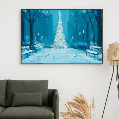 midnight park Christmas tree winter wall art print