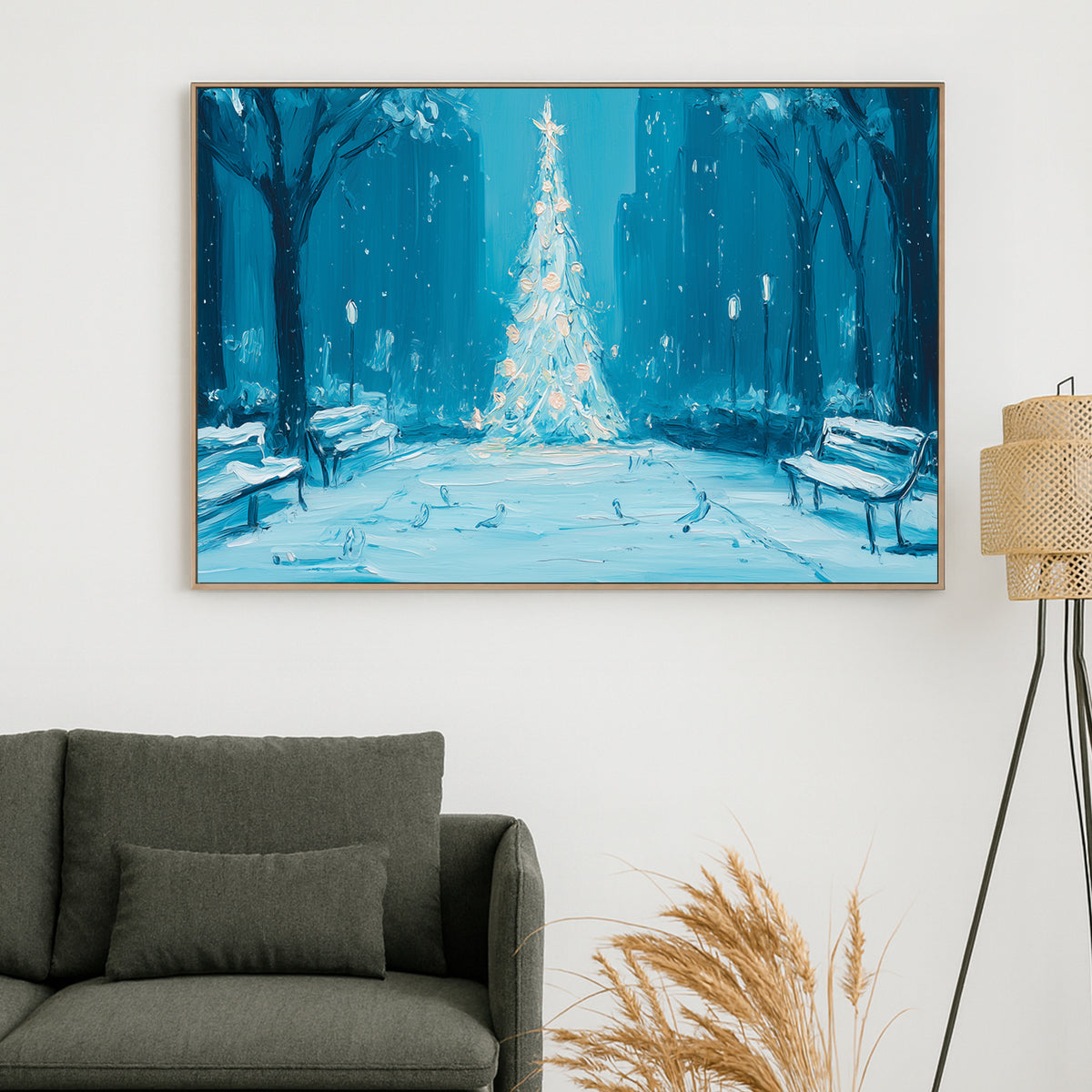 midnight park Christmas tree winter wall art print