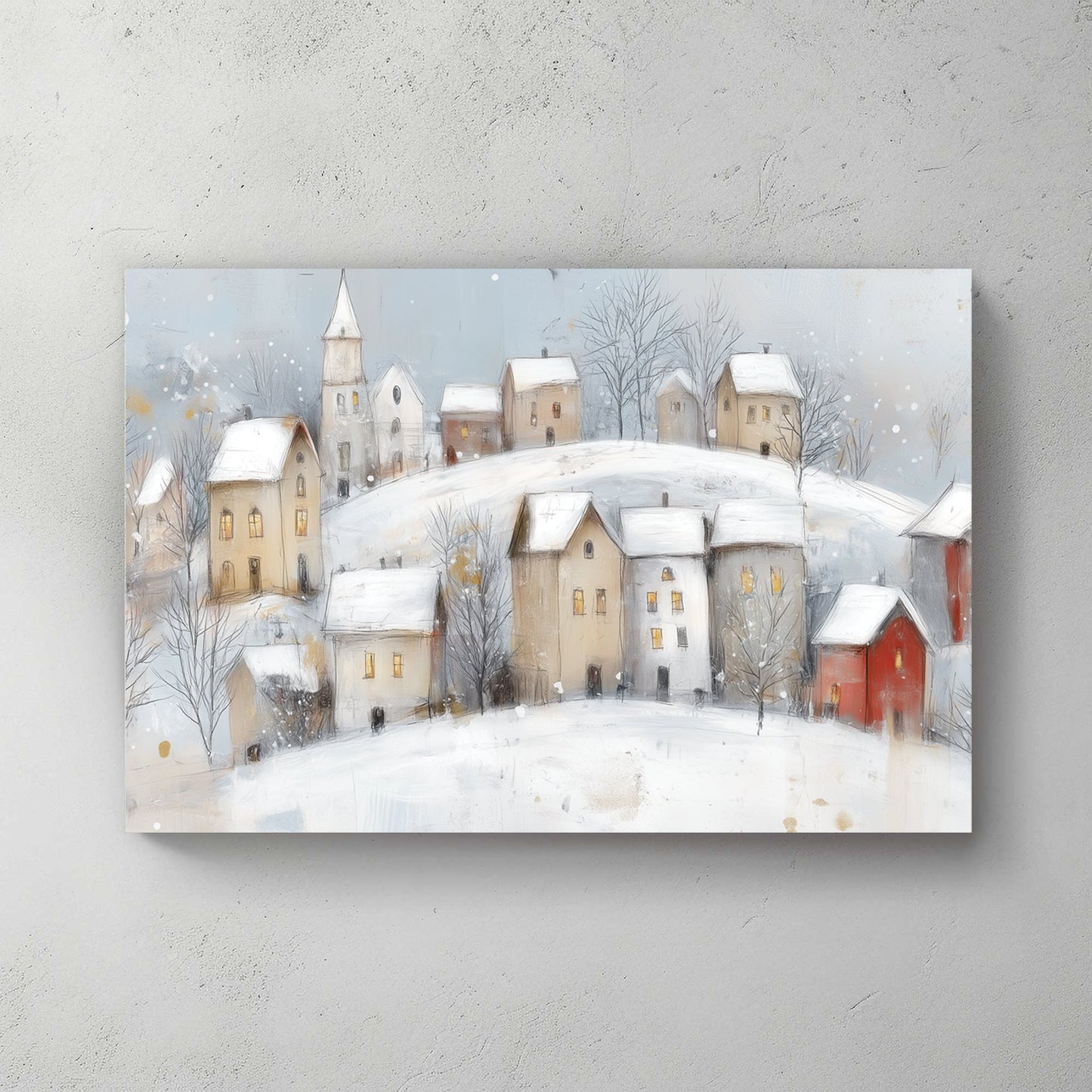 snowy village winter scene wall art print
