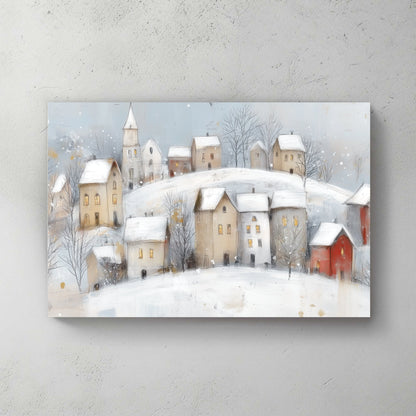 snowy village winter scene wall art print