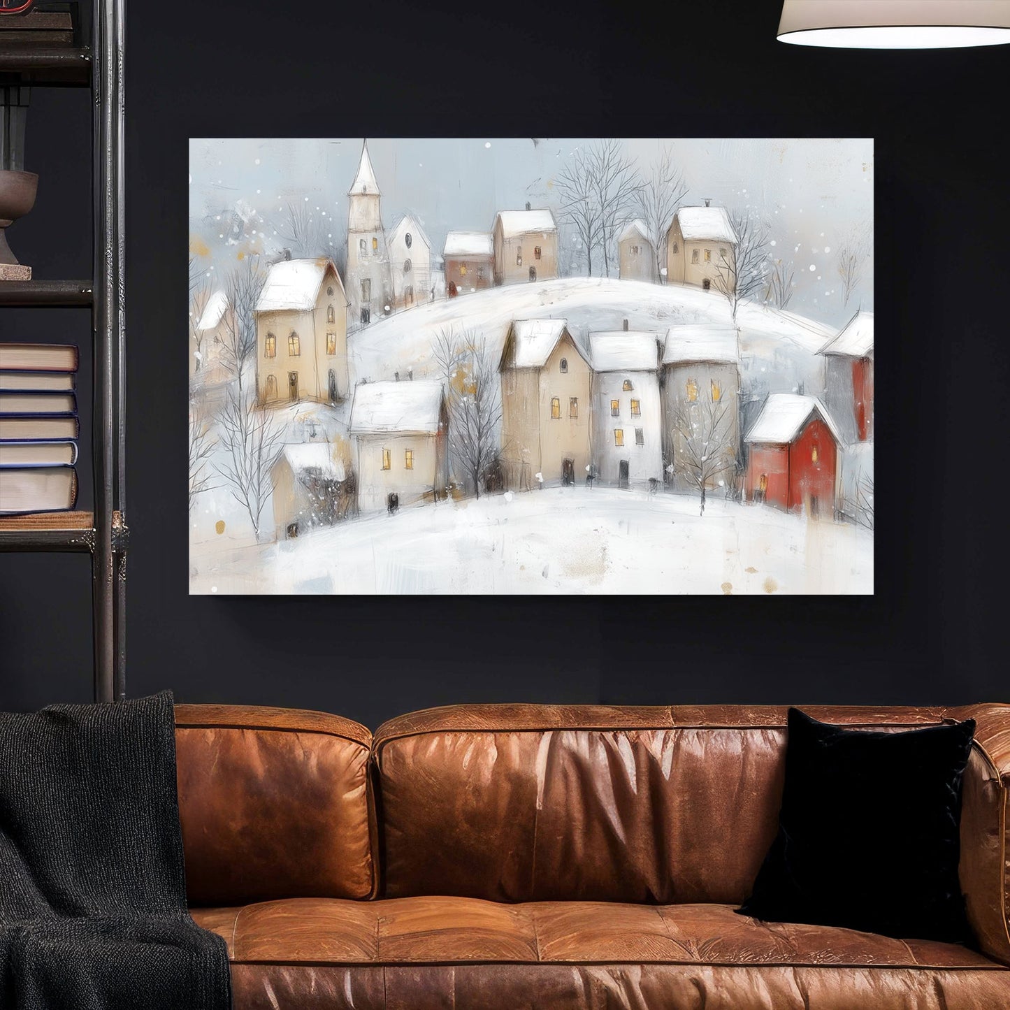 snowy village winter scene wall art print