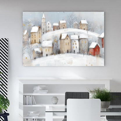 snowy village winter scene wall art print