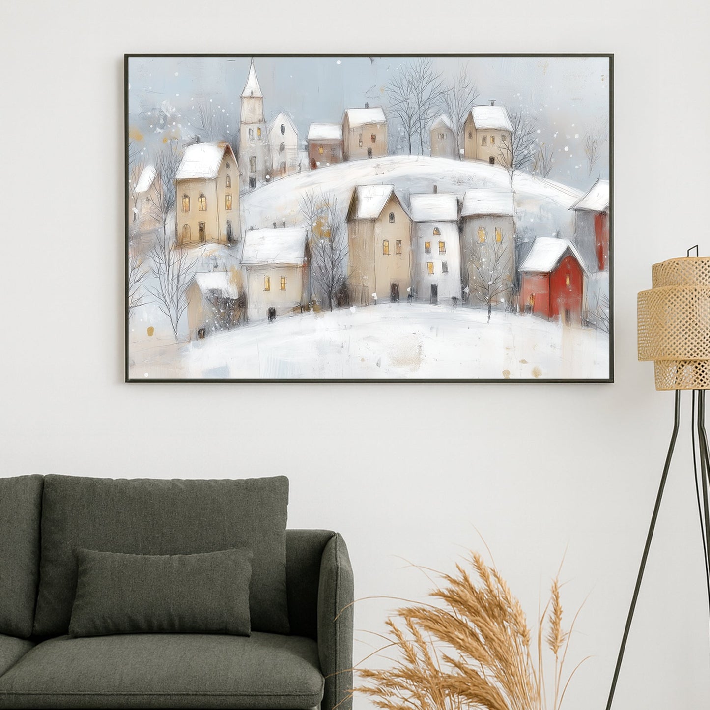 snowy village winter scene wall art print