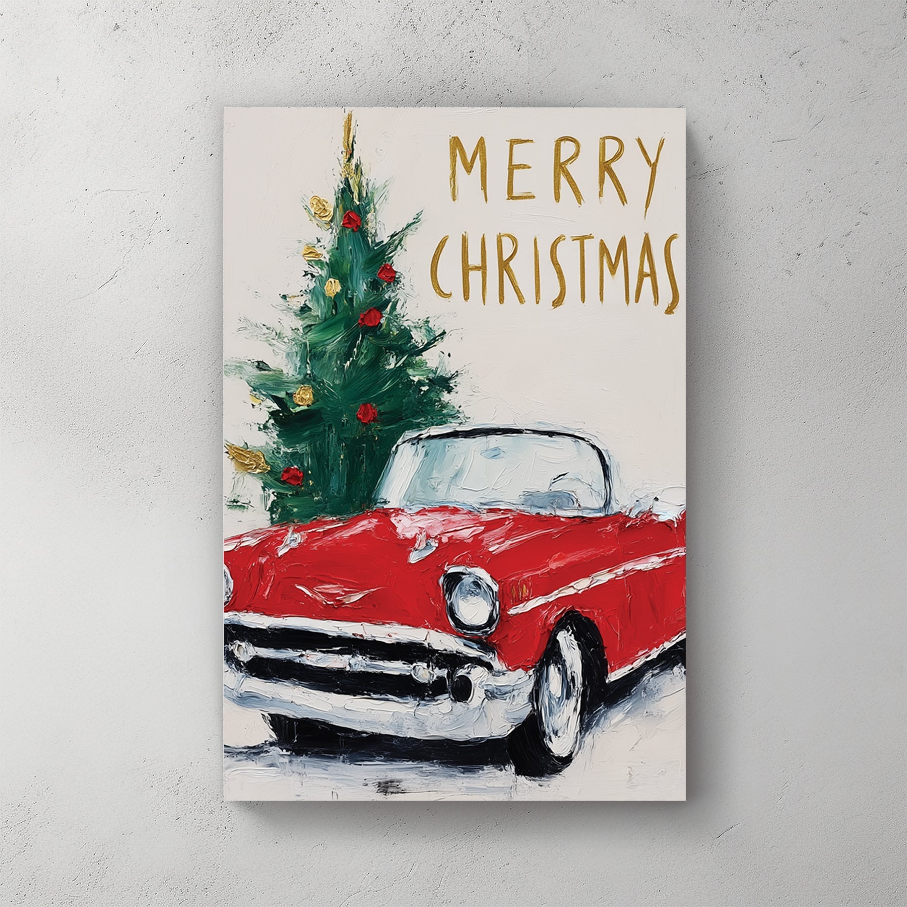 vintage Christmas car holiday wall art print
