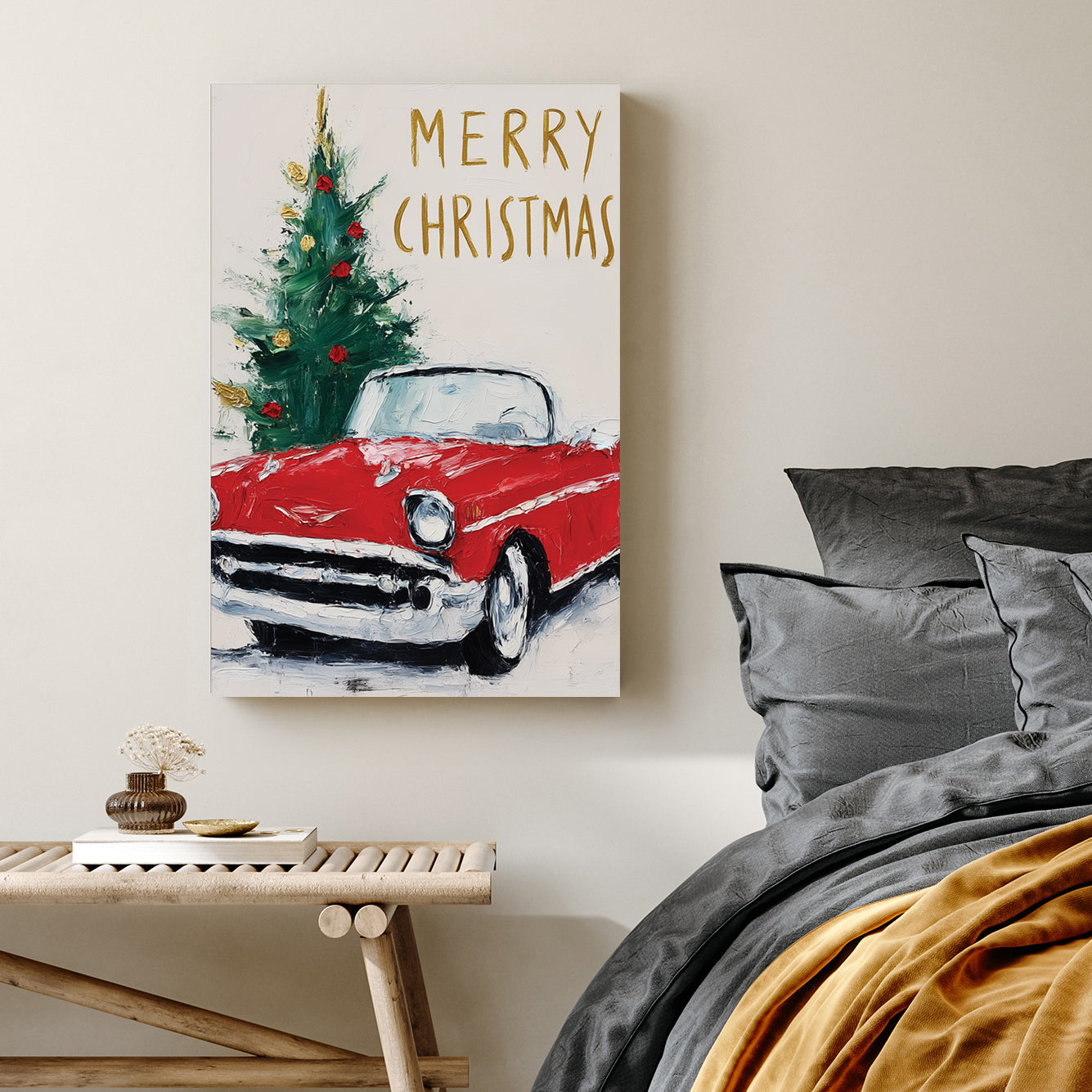 vintage Christmas car holiday wall art print