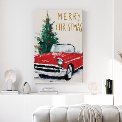vintage Christmas car holiday wall art print