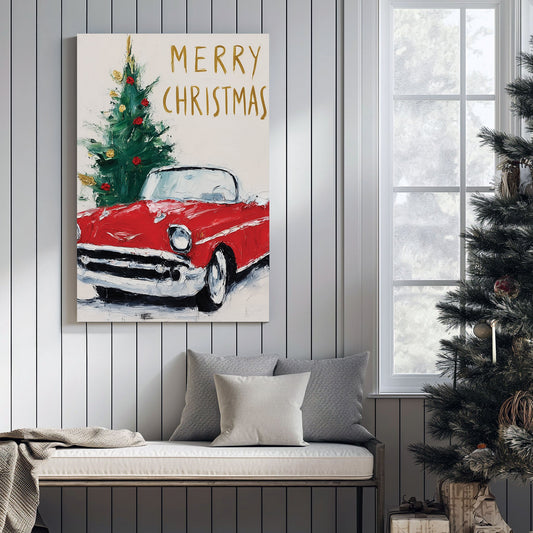 vintage Christmas car holiday wall art print