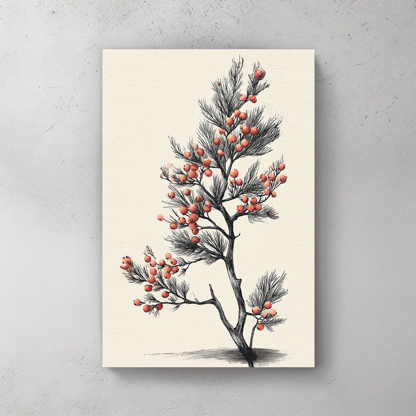 minimalist winter berry botanical wall art illustration