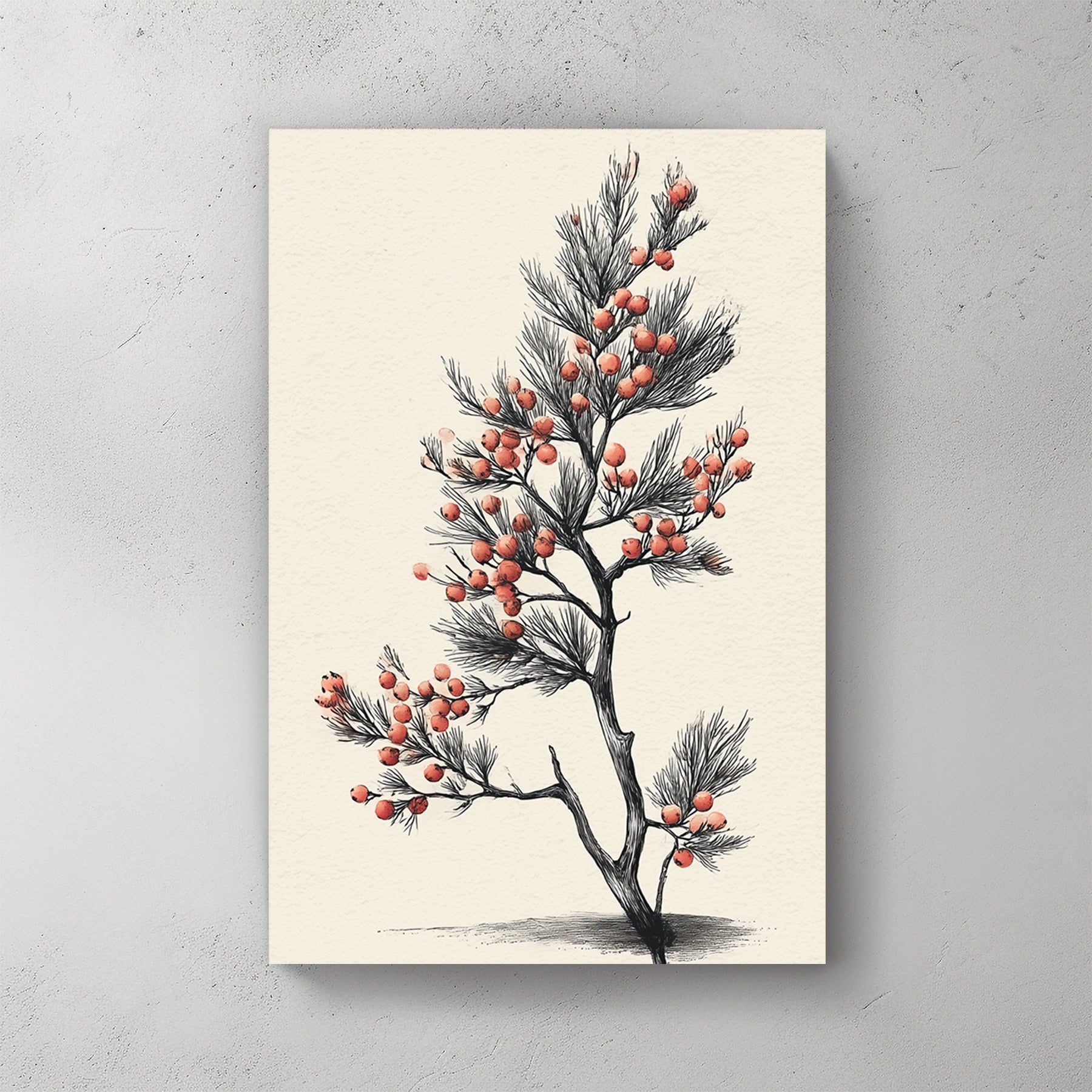 minimalist winter berry botanical wall art illustration