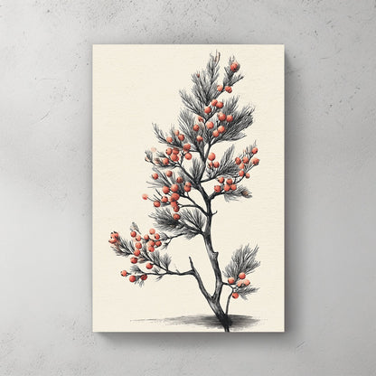 minimalist winter berry botanical wall art illustration