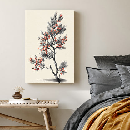 minimalist winter berry botanical wall art illustration