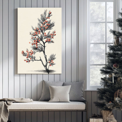 minimalist winter berry botanical wall art illustration