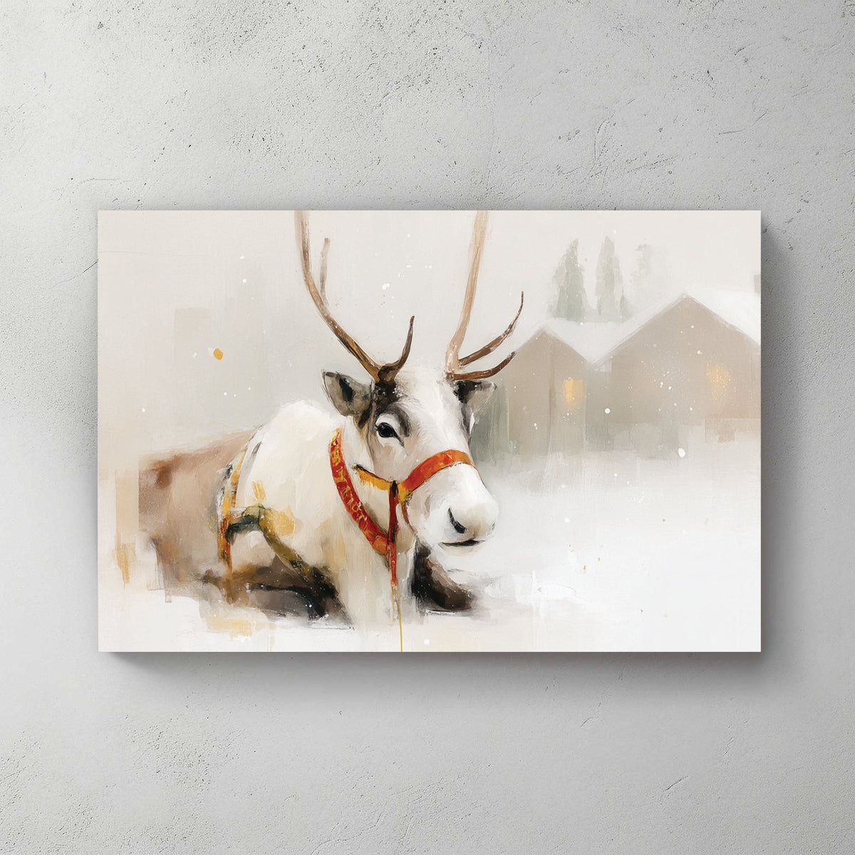 snowy reindeer Christmas wall art illustration